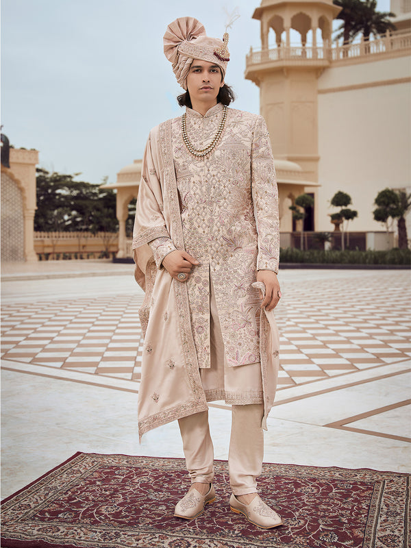 Elegant Light cream Ensemble with dupatta