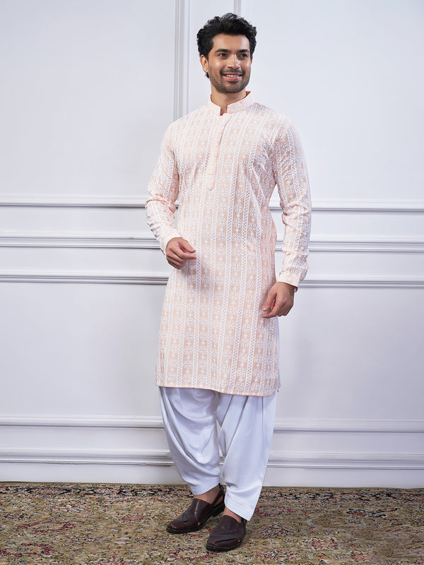 Peachy embroidered kurta set for men