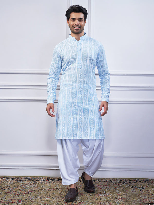 Fab light blue threadwork pathani set