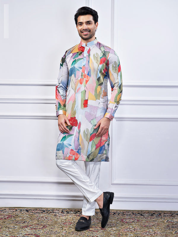 Multi hue floral kurta and pant set