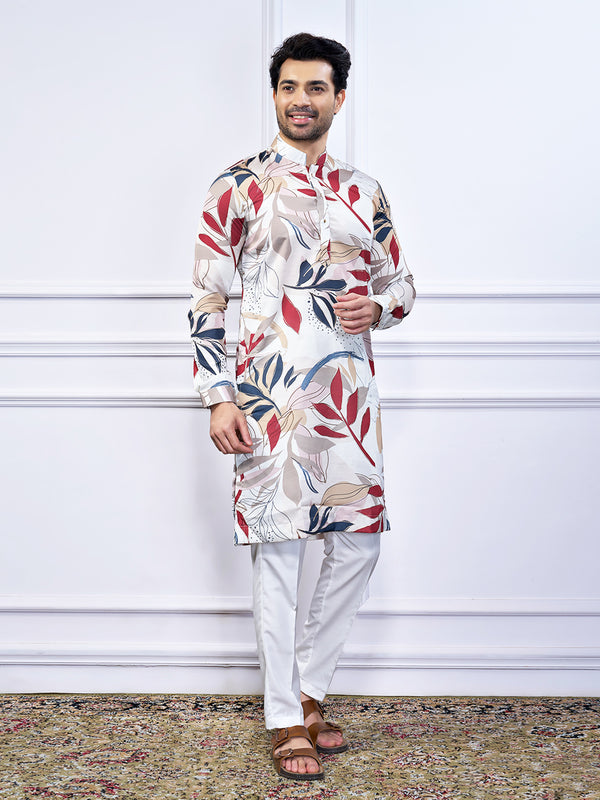 Leaf printed kurta pant set for men
