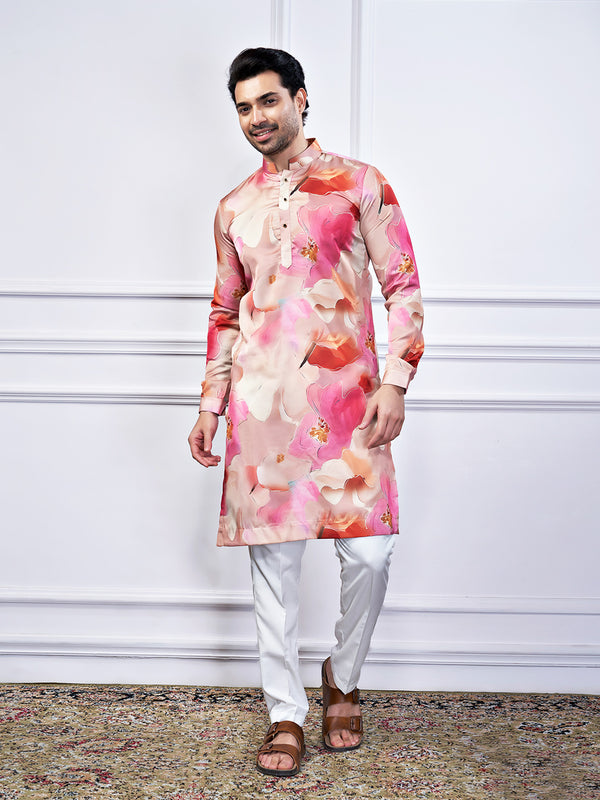 Floral printed kurts set in shades of pink and red
