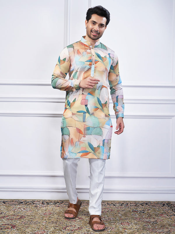 Blue abstract printed kurta set