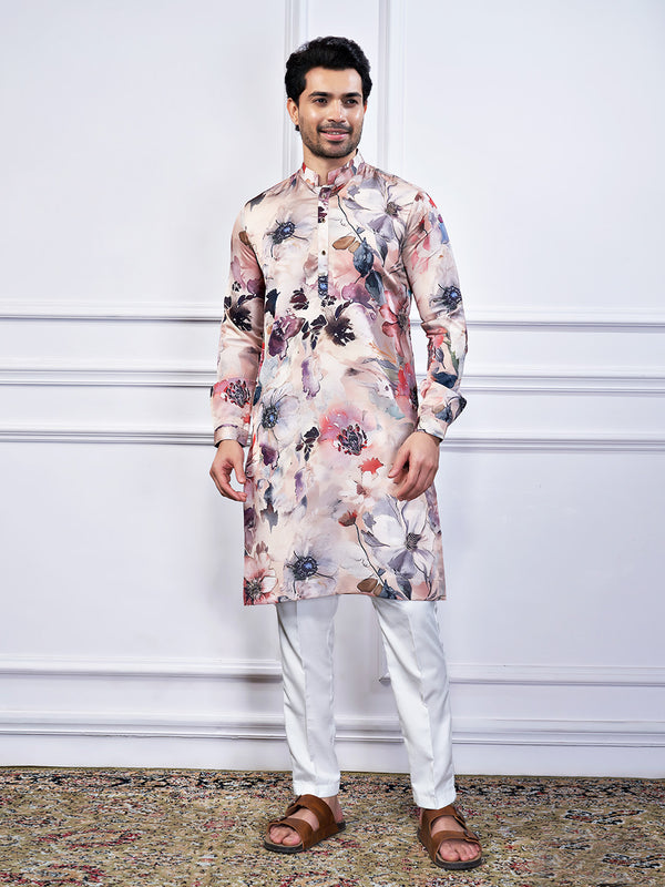 Faded floral kurta in set in purple