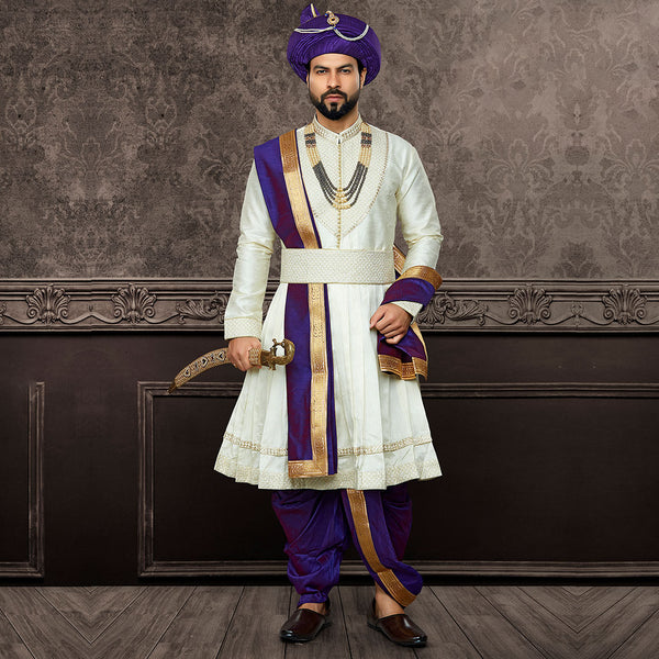 Majesty Purple and White Tanaji  Pashwari Pattern Kurta