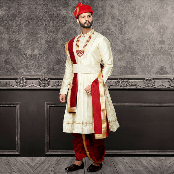 Royal Opulence  Gold and Red Tanaji Pashwari Pattern Kurta