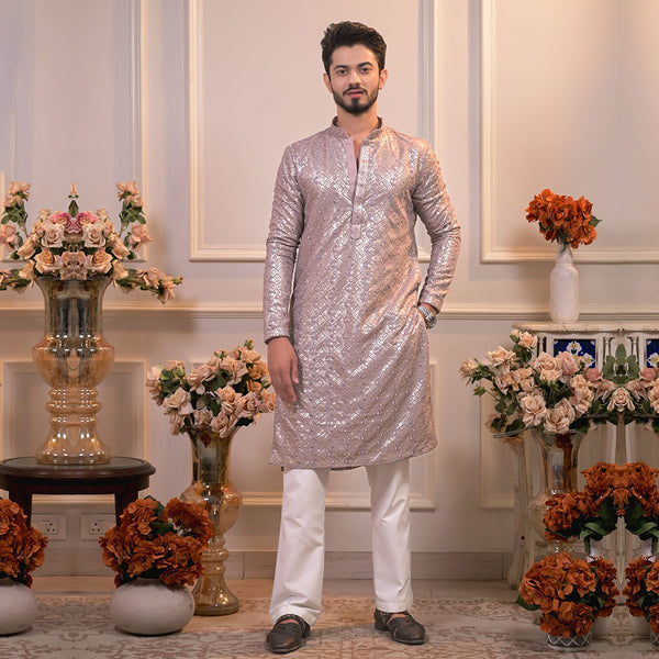 Unique Rose Gold Shimmer ThreadWork Kurta