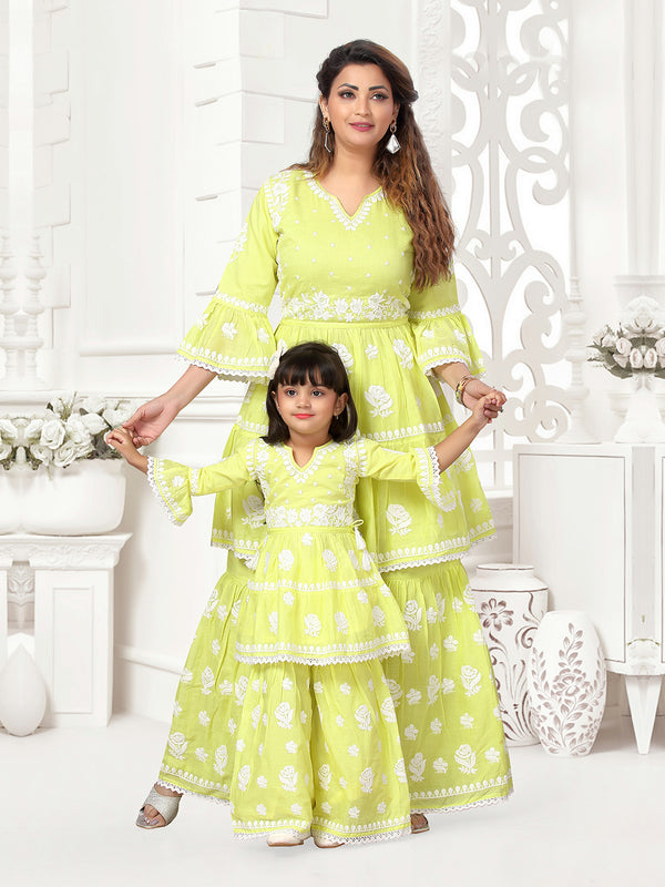 Light Green Embroidered Garara Suit Mommy
