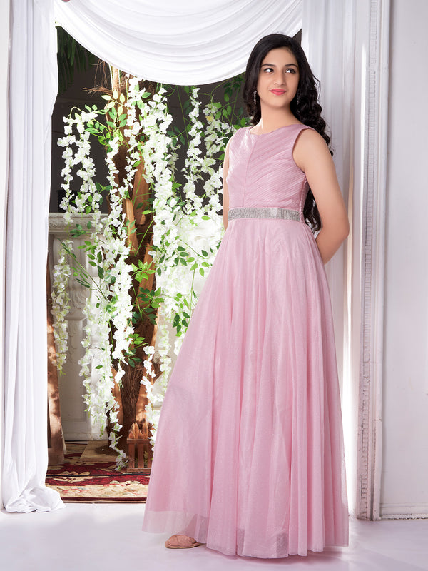 Sweet Flared  Pink Gown for Girls