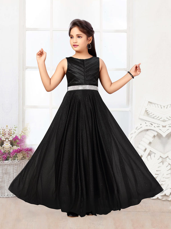 Party Wear Black Gown With Silver Belt for Girls