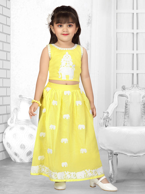 Radiant Marigold Yellow Embroidered Ghagra  Choli for Girls