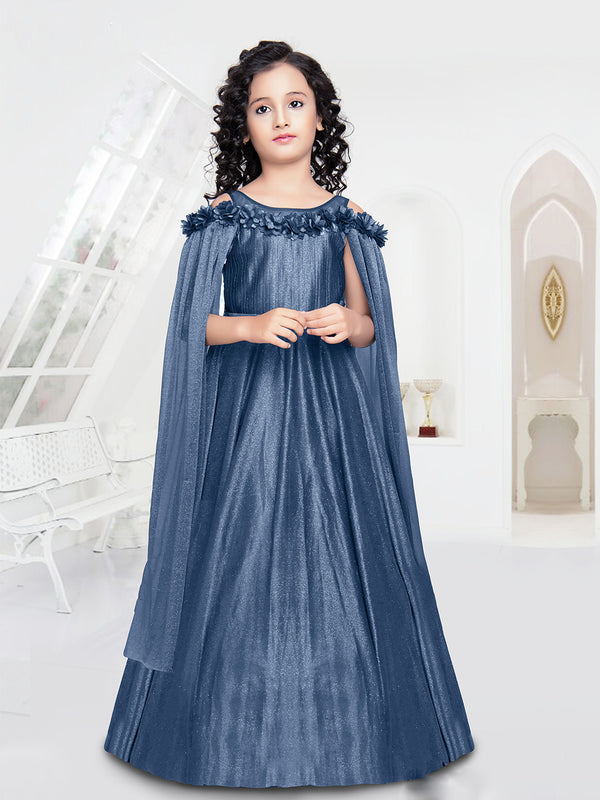 Graceful Serene Dusty Blue Gown for Girls