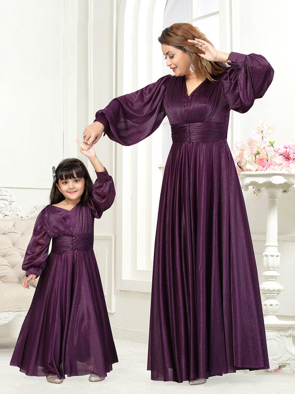 Deep Wine Party Wear Gown For Daughter