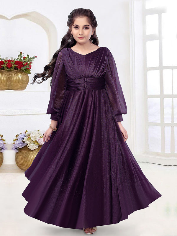 Dazzling Wine Color Part Wear Gown For Girls