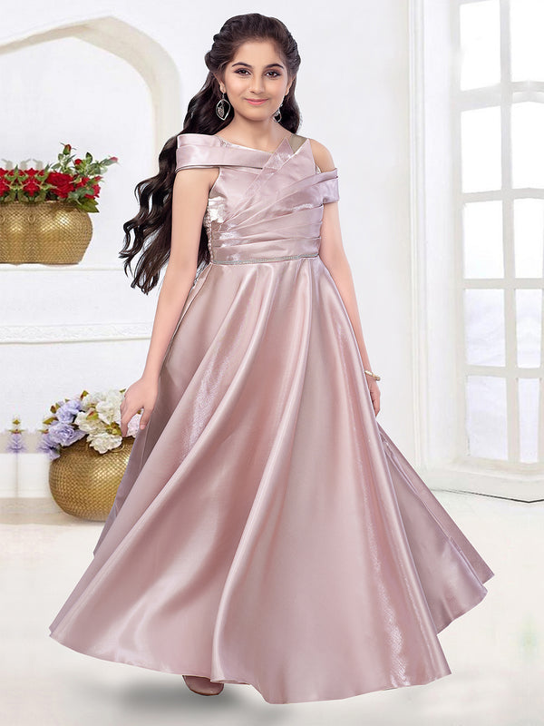 Pretty Peach Designer Gown For Girls