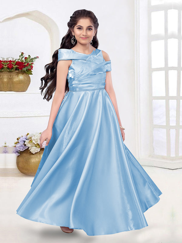 Stylish Party Wear Floor Length Blue Gown For Girls
