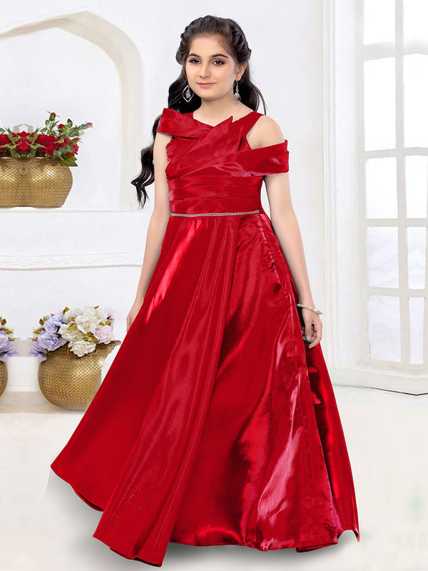 Deep Red Designer Gown For Girls