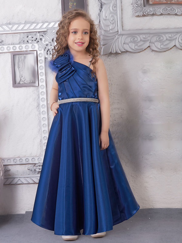 Regal Satin Navy Blue Gown