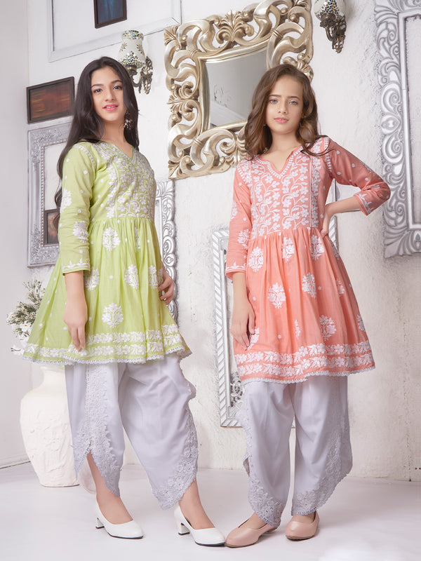 Elegant Floral Lucknowi Kurta for Girls