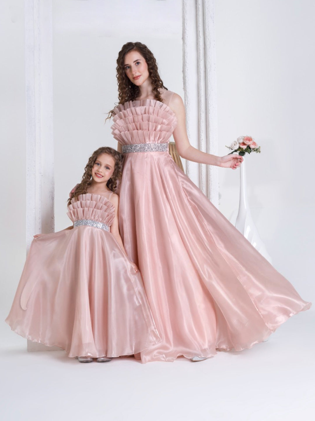 Pink Possible Possible Occasion Dresses Ruffled Pink Attire for Mother – Suvidha Fashion