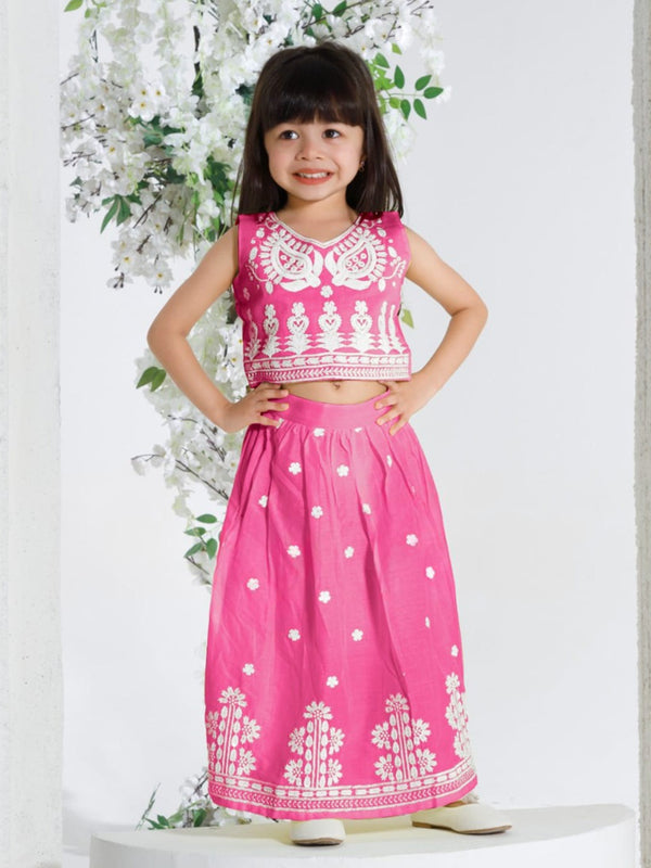 Charming  Pink Embroidered Lehenga for Girls