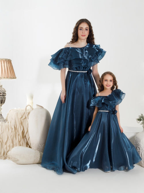 fitted lace wedding dress Navy Blue Floral Lace Party Cute Mother Daughter Dresses Plus Size –  Pineapple Clothing Staging main image 0