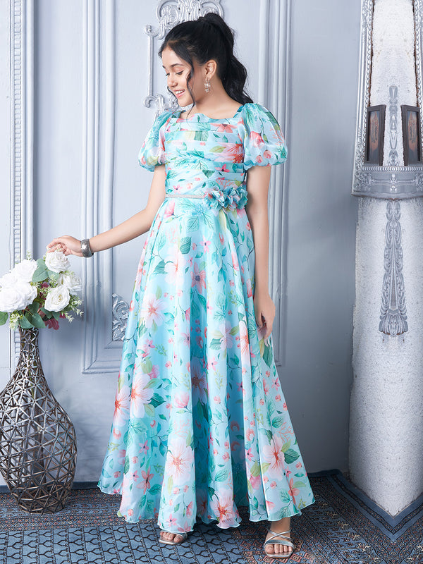 Sky Blue Flowing Party Gown