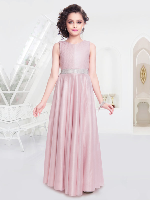 Pastel Pink Sleeveless Gown For Girls