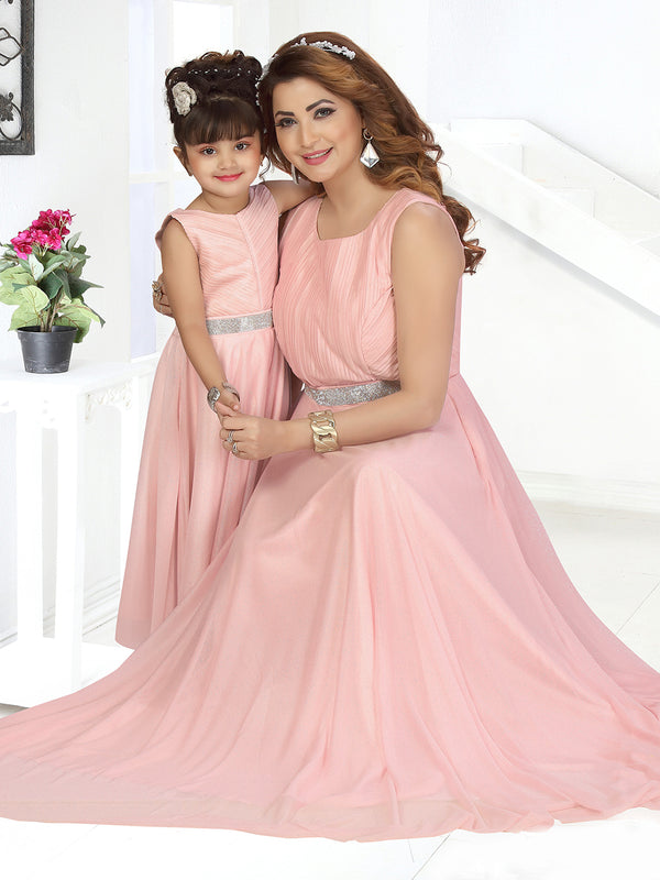 Charming Pink Party Wear Gowns For Daughter