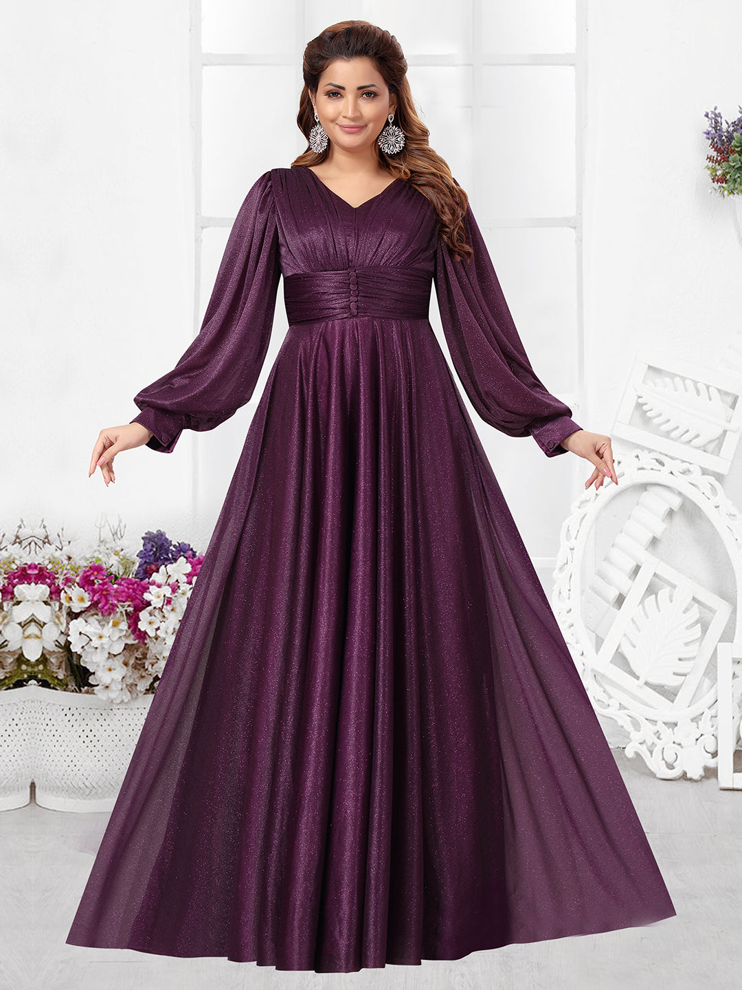 Full sleeves gown party wear best sale