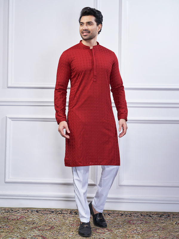 Minimalist red textured fabric kurta set