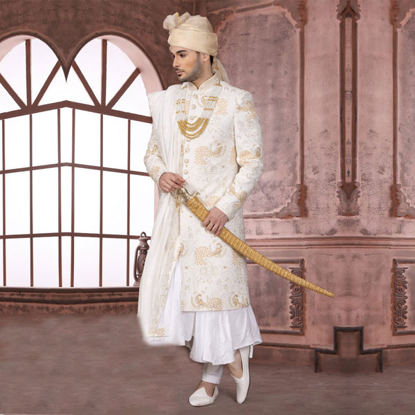 Ivory Elegance  White Embroidered Anarkali Sherwani