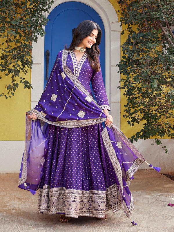 Imperial Purple Amethyst  Anarkali Suit with Gilded Zari Work