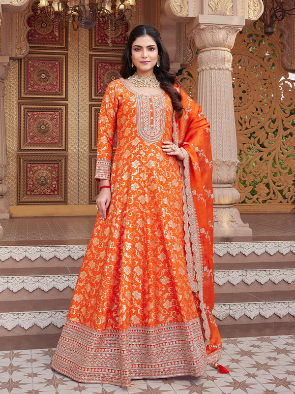 Tangerine Orange with Gold Regal Anarkali Set