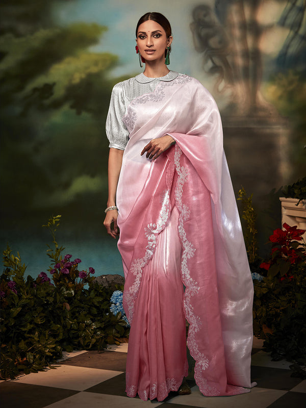 Pink Shaded Saree with Stone Work On Borders