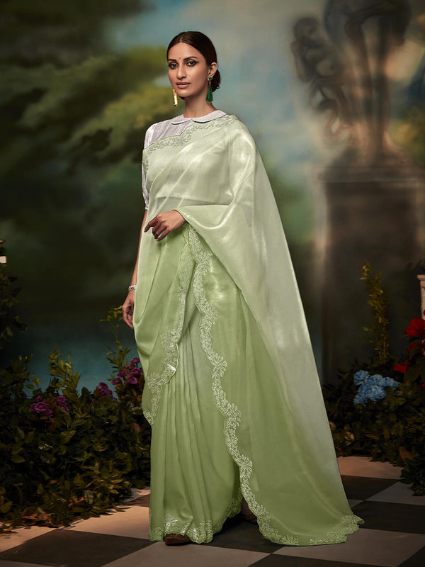 Green Shaded Silk Saree Party and Occasion Wear