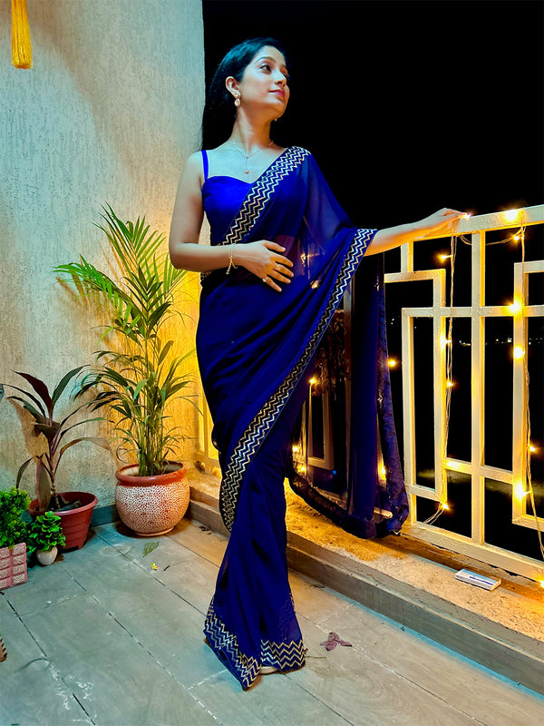 Pallavi in Georgette Navy Blue Designer Saree