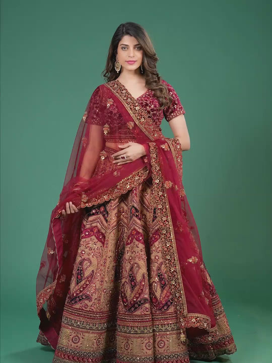 Pure Rajwadi Silk Wedding Lehenga in Multi Color With Embroidery work -  Lehenga