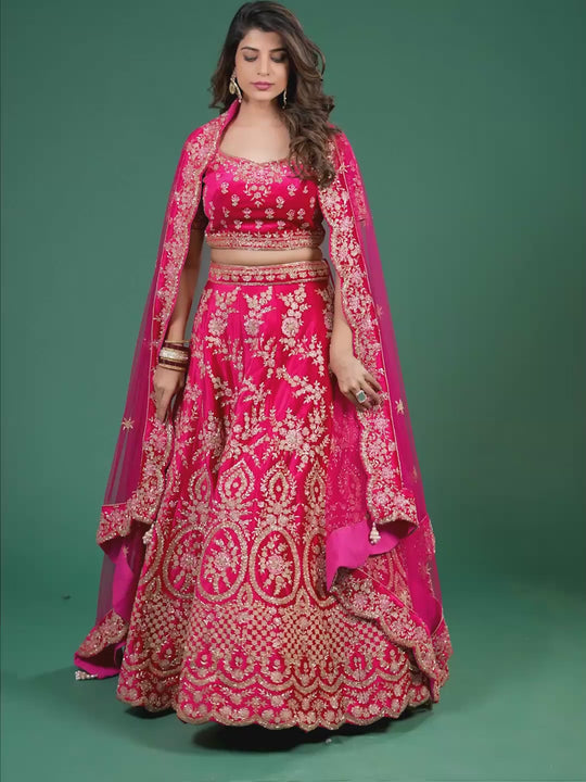 Onion Pink Shaded Aari and Stone work Semi Stitched Bridal Designer Le –  Seasons Chennai