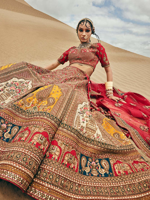 Phenomenal Red Zari Embroidery Lehenga Choli For Bride