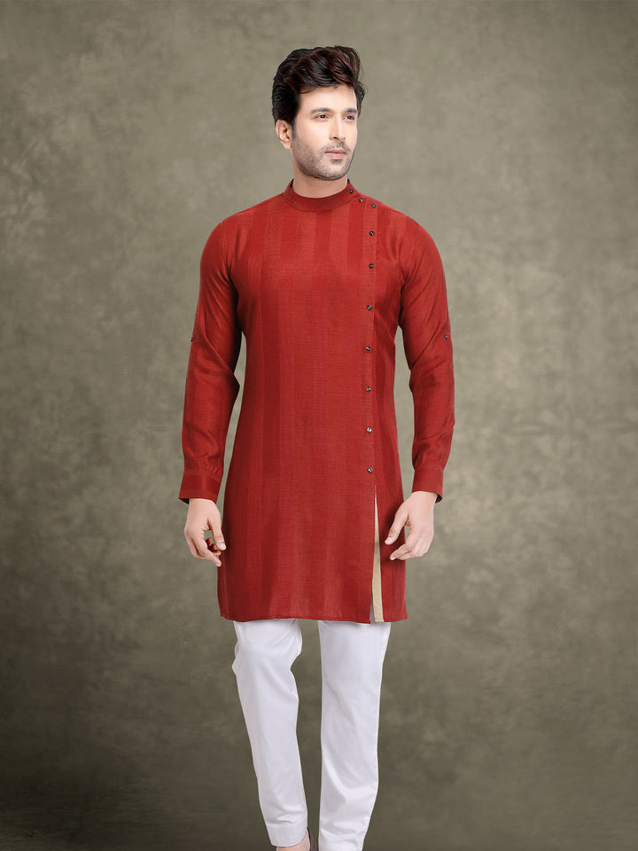 Designer Striped Grey Mens Linen Indo-Western