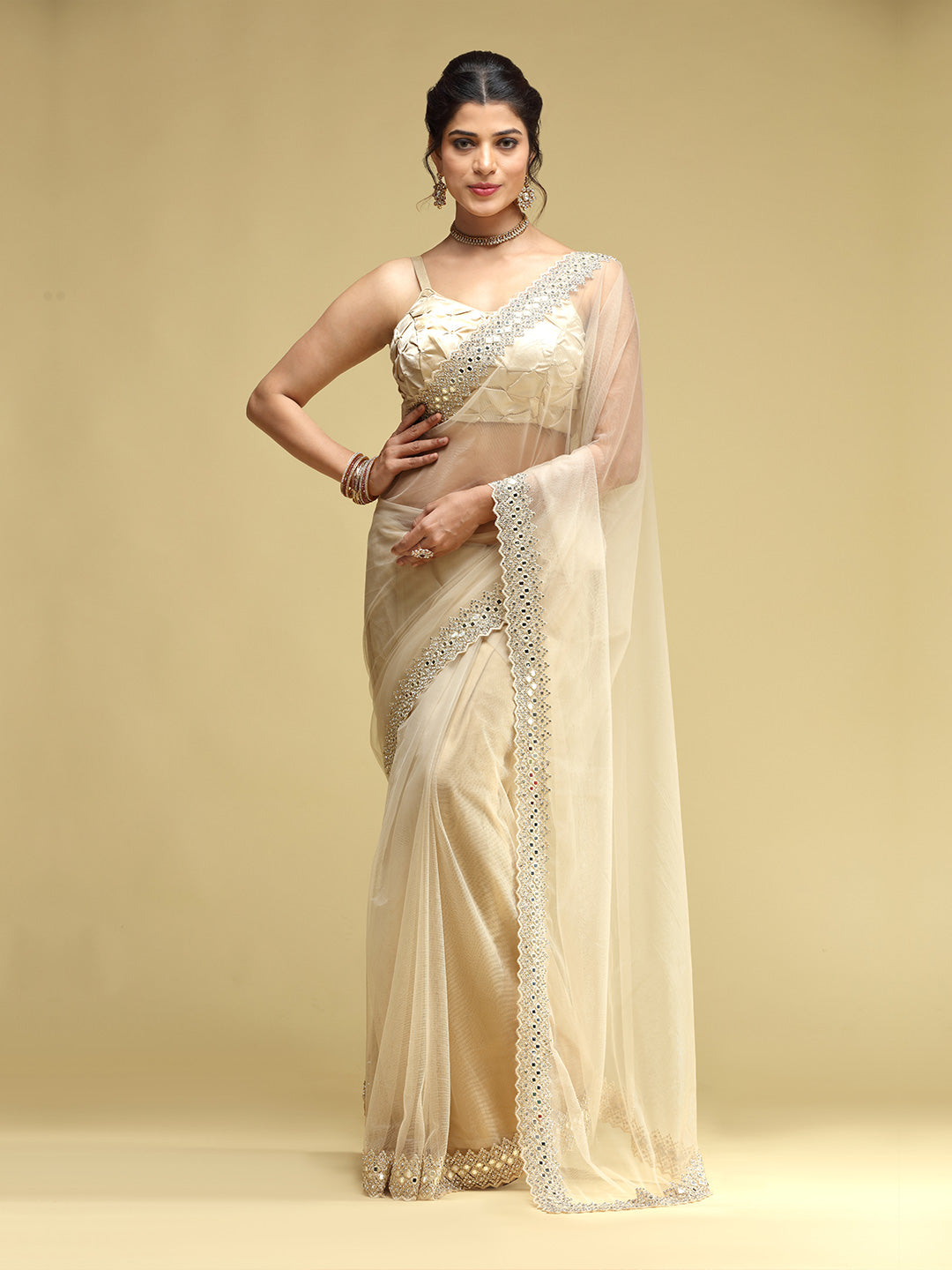 Party Wear Sarees USA Online Shopping,Party Sarees Blouse Designs Online  Shopping: Cream and Golden