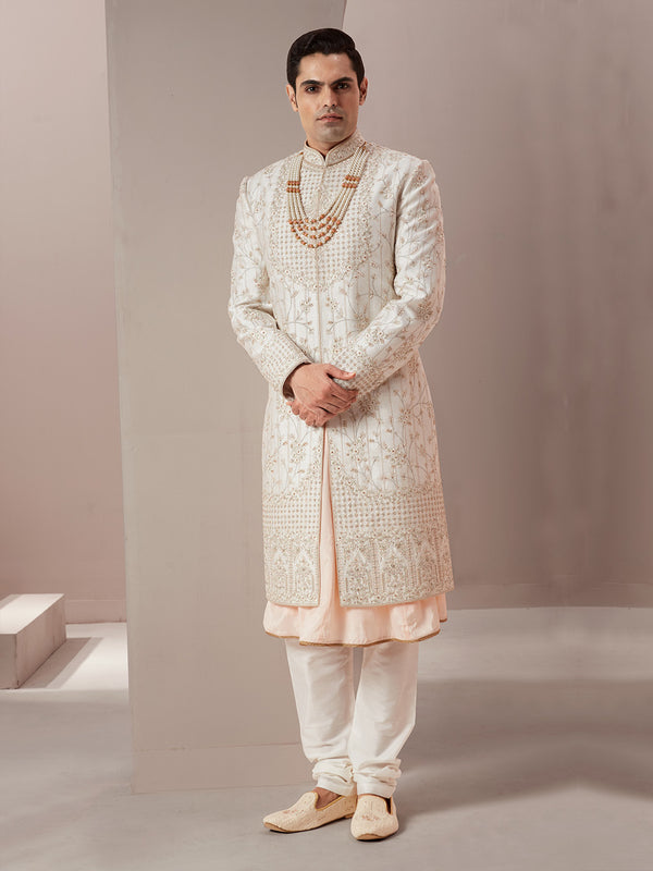 Magnificent Off-White Threadwork Sherwani for Men