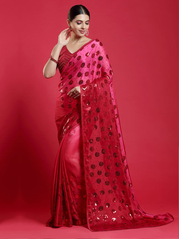 Dazzling Red Crepe Saree with Sequin Work All Over