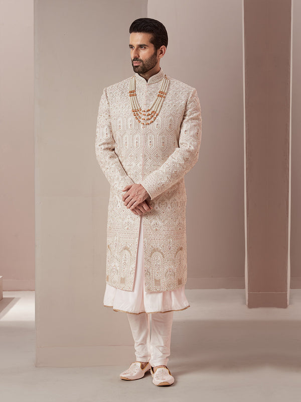 Light Pink Sherwani  with Golden Embroidery