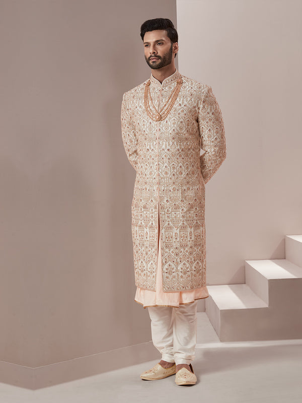 Heavy Silk Sherwani with a Touch of Pink