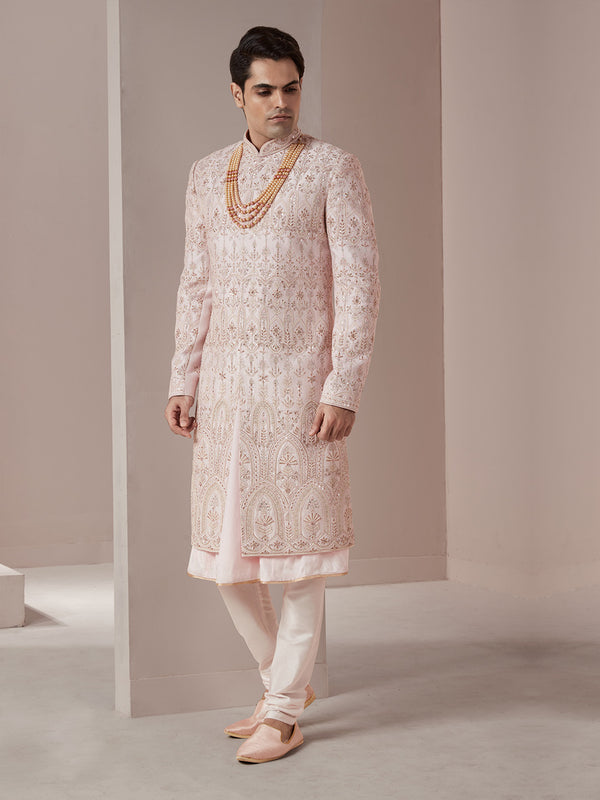 Regal Pink Overall Sherwani in Silk