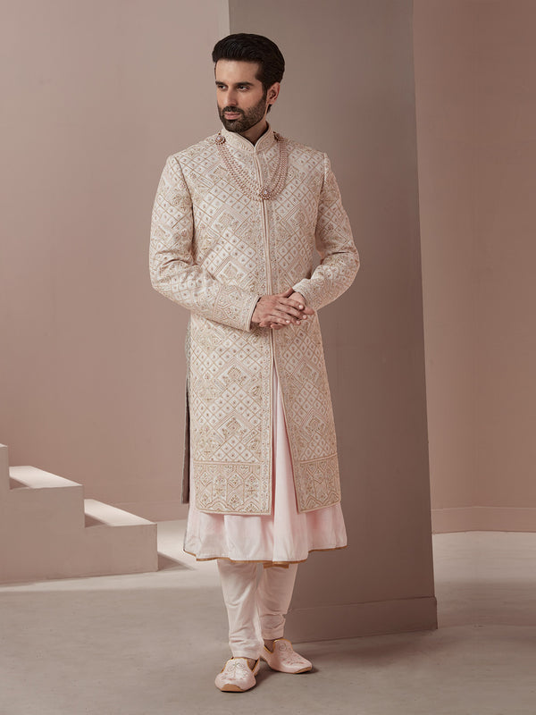 Fabulous Pink Undertone Sherwani with Heavy Threadwork