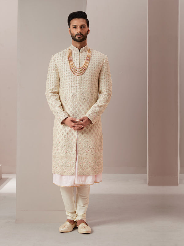 Baby Pink Undertone Royal Sherwani with Off-White all Over