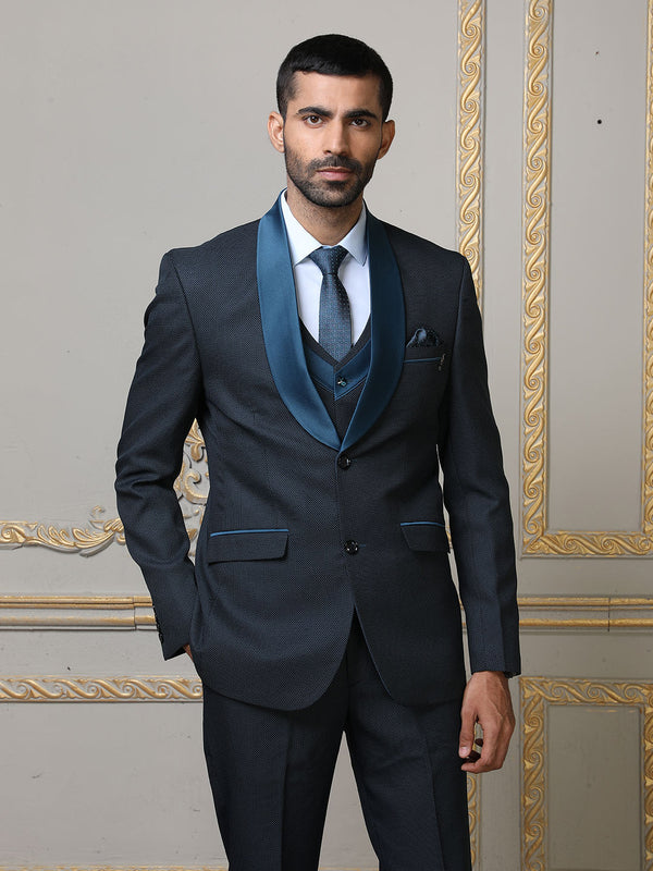 Grey Imported Solid Mens Three Piece Designer Suit